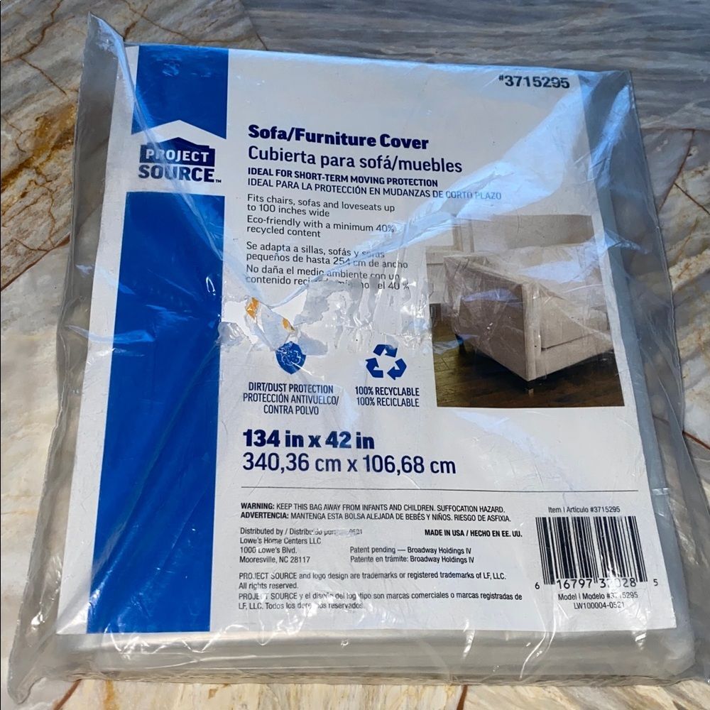 Project Source Sofa Furniture Cover 134 x 42 in Clear Plastic Moving Protection